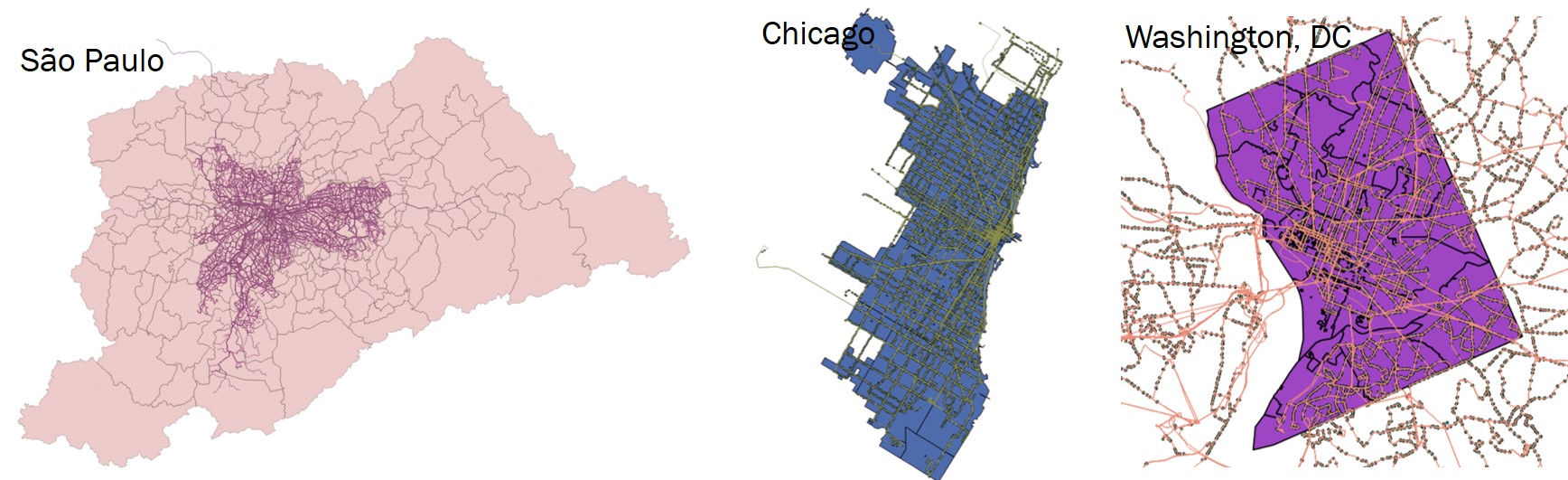 Traffic patterns Sao Paulo, Chicago, and Washington DC